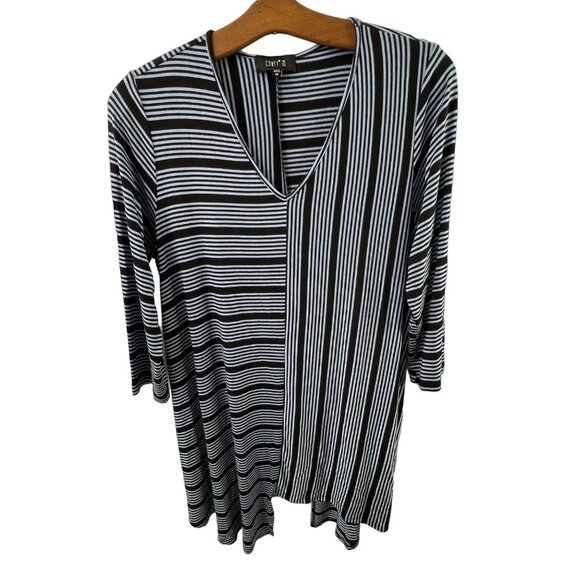 Comfy USA Tunic Size Medium Black Blue Striped Pattern Modal Rayon Lagenlook - Picture 1 of 6